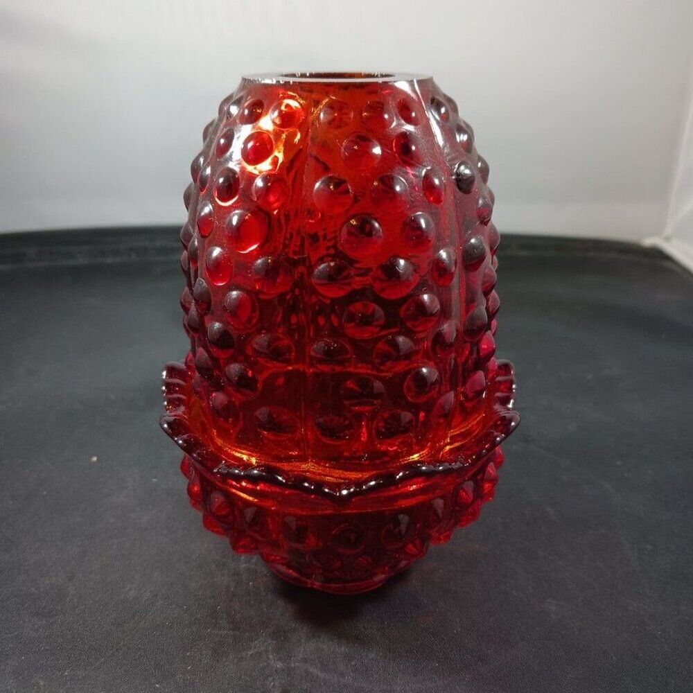 Fenton Art Glass MCM Hobnail Amberina Fairy Lamp